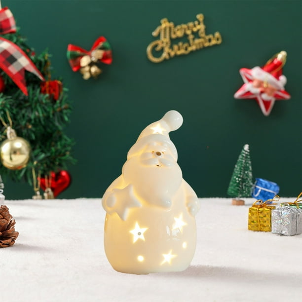 Herunwer Lighted Ceramic Christmas Tree Snowman Decor Gift Porcelain Ceramic Figurines with Lights for Table Centerpiece Mantel Tabletop Fireplace Xmas Holiday