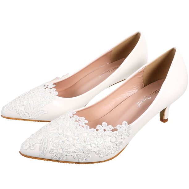 EeaseMX 1 par de zapatos de tacón alto con encaje puntiagudo para novia, sexys, para boda (blancos)