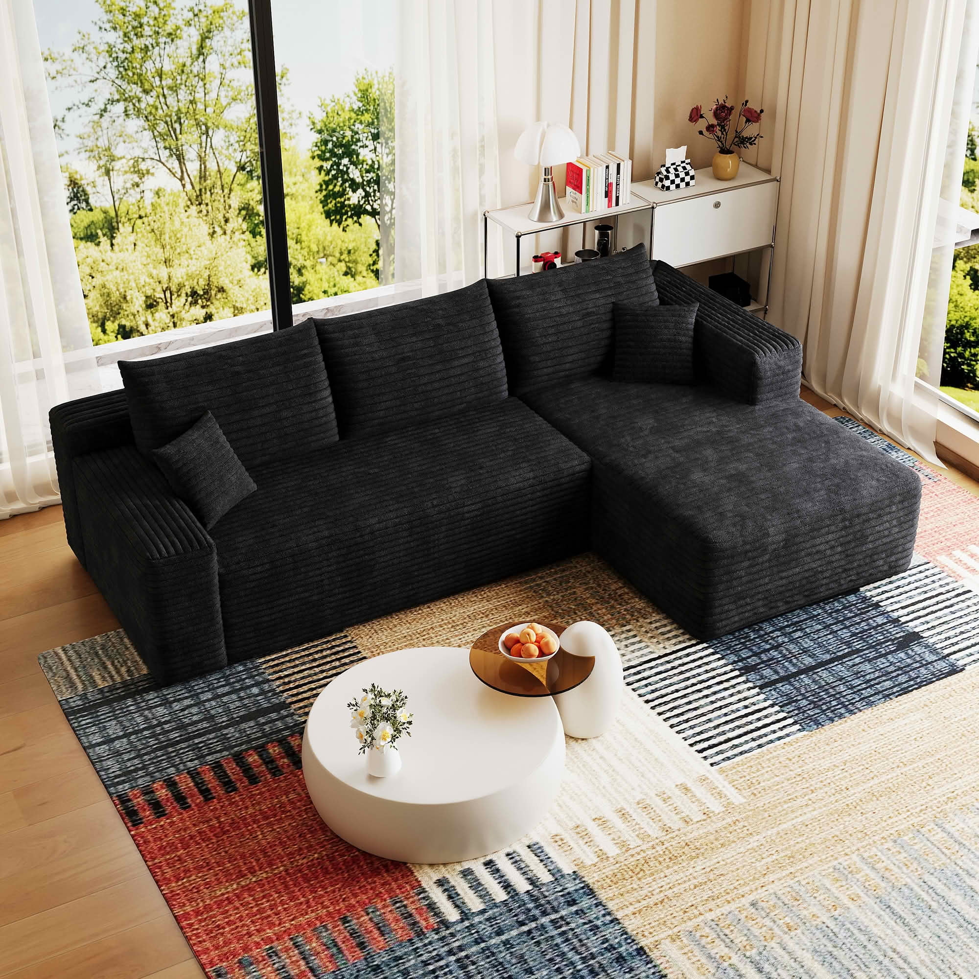 MAYEERTY 95 Inch L‑Shaped Cloud Sectional Sofa, Modern Minimalist Deep‑Seat Corner Couch, Plush Corduroy Upholstered Reversible Sofa, No‑Assembly Required for Living Room Bedroom Apartment