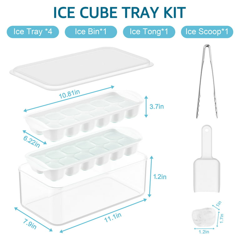 ICEXXP Ice Cube Trays for the Freezer with Lids, Silicone freezer molds  with Ice Box, 4 Pack Ice Trays with Ice Container, Stackable Ice Tray with