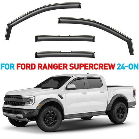 GrandWheel Co Window Deflectors Smoke Tinted In-channel Side Window Vent Visor Deflectors Rain Guards Compatible with Ford Ranger 2024-2025 SuperCrew - 4 pcs. GW0964