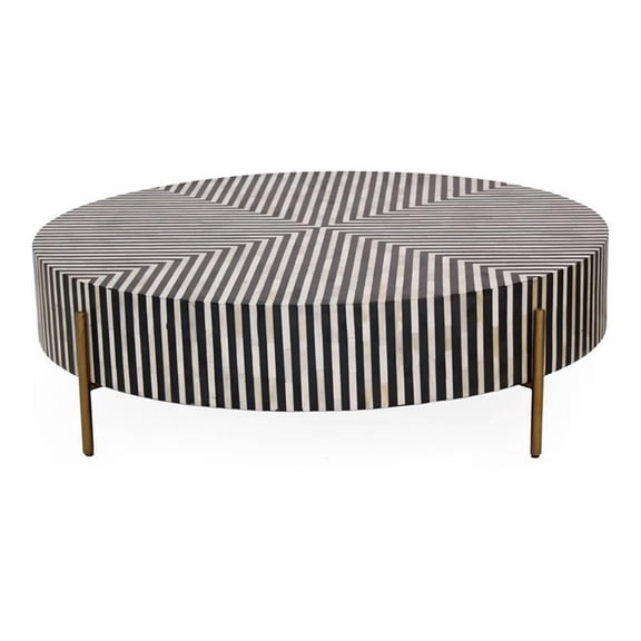 Pemberly Row 48" Round Iron/Resin Coffee Table in Multi-Color