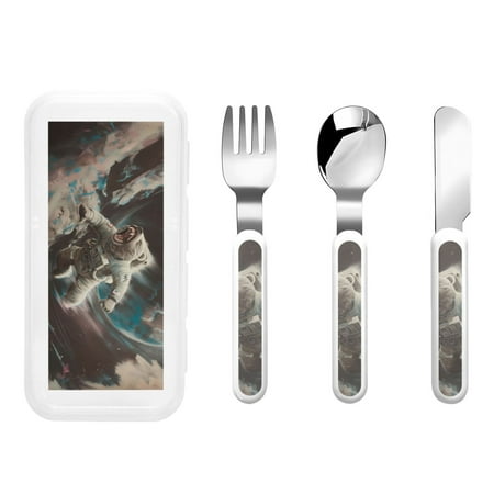 

Bingfone Astronaut Polar Bear Roar Print Toddler Utensils Kids Silverware 3pcs Safety Stainless Steel Toddler Fork Spoon Knife Set Children Flatware Set