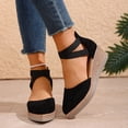 thumbnail image 2 of Rokment Platform Wedges Sandals for Women Strappy Suede Closed Pointed Toe Espadrilles Chunky High Heels 2026 Beach Fashion Casual Dress Shoes Black Size 6, 2 of 6