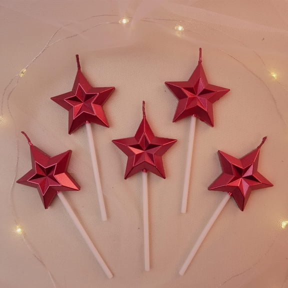 Birthday Candles, Star Shaped Red Birthday Candles for Cake, 5pcs Metallic Color Stereo Shaping Cake Candles Set, Sparkler Candles for Birthday Cake Party