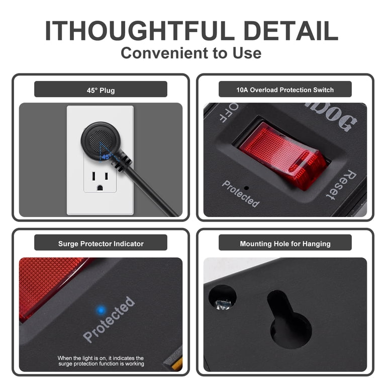 ONDOG 6-Outlet Surge Protector Power Strip with USB Ports photo 3
