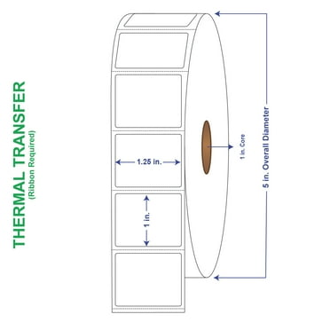1-1/4" x 1" General Use Labels, w/ Perf Thermal Transfer Labels, Perforated, 2300 per roll (4 Rolls per Carton)