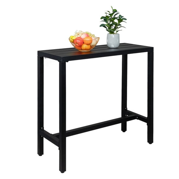 Ktaxon 40in Iron Bar Table Patio Dining Table, Outdoor Console Table, Metal Bar Height Table, Black
