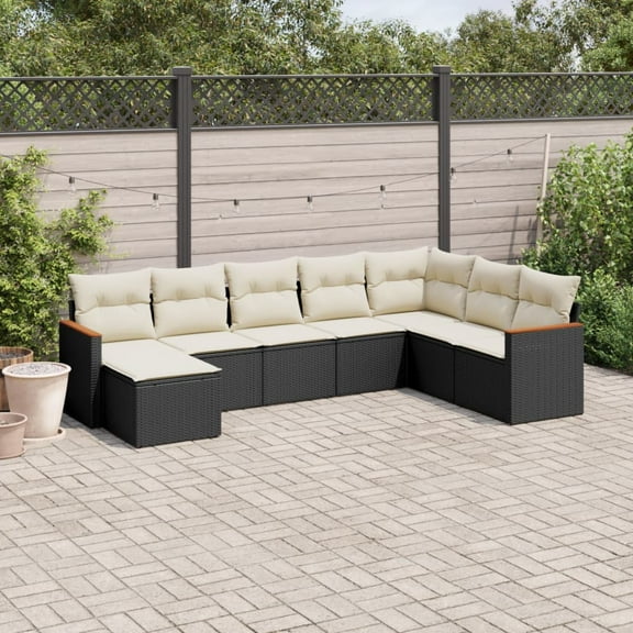 vidaXL Garden Sofa Set Black poly rattan with cream white cushions PE rattan
