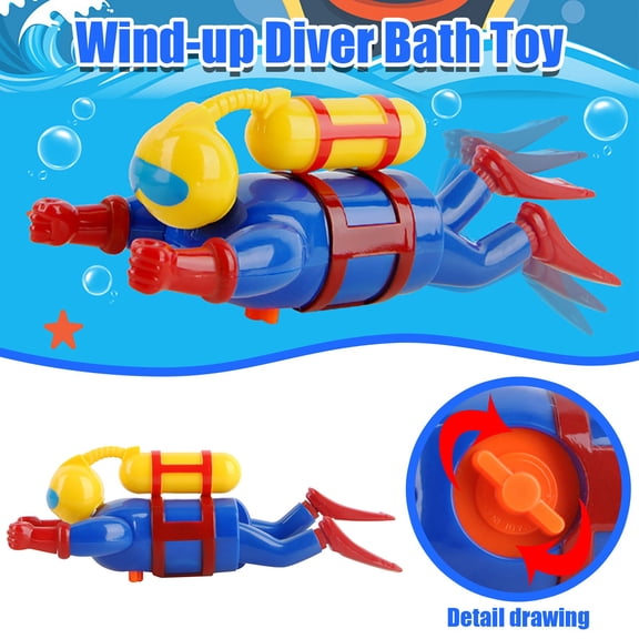 Wind-Up Scuba Diver Bath Toy Clockwork Swimming Diving Action Battery-Free Bathtub Pool Toy BPA-Free STEM Gift for Toddlers Kids