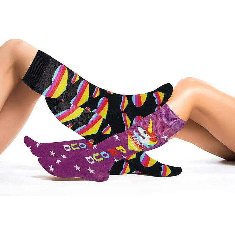 Pairs LGBT Pride Rainbow Stripes Unicorn hearts Fancy Knee High