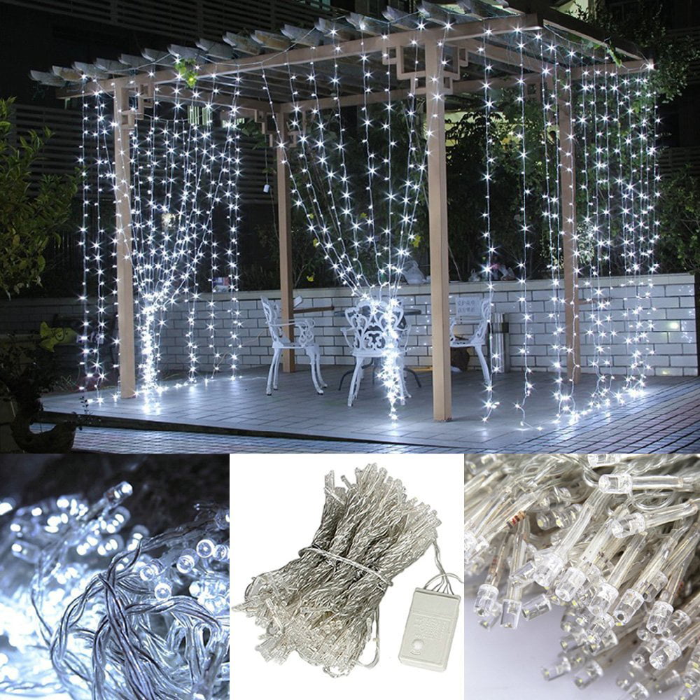 Solar Waterfall LED Window Curtain Lights String Fairy Light Wedding Home Garden 