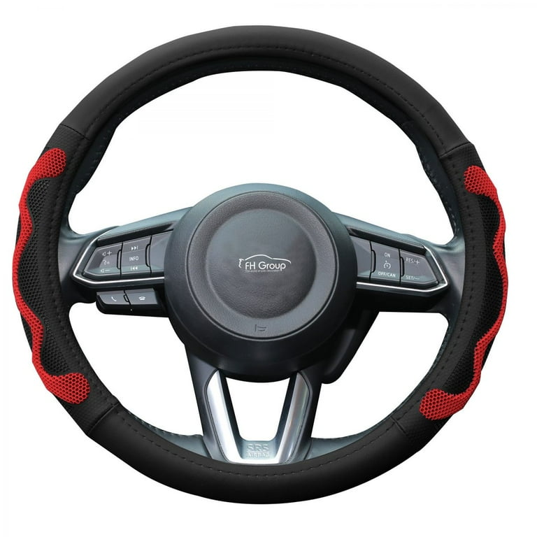 FH Group 1.6 lb. Leather Red Steering Wheel Cover with