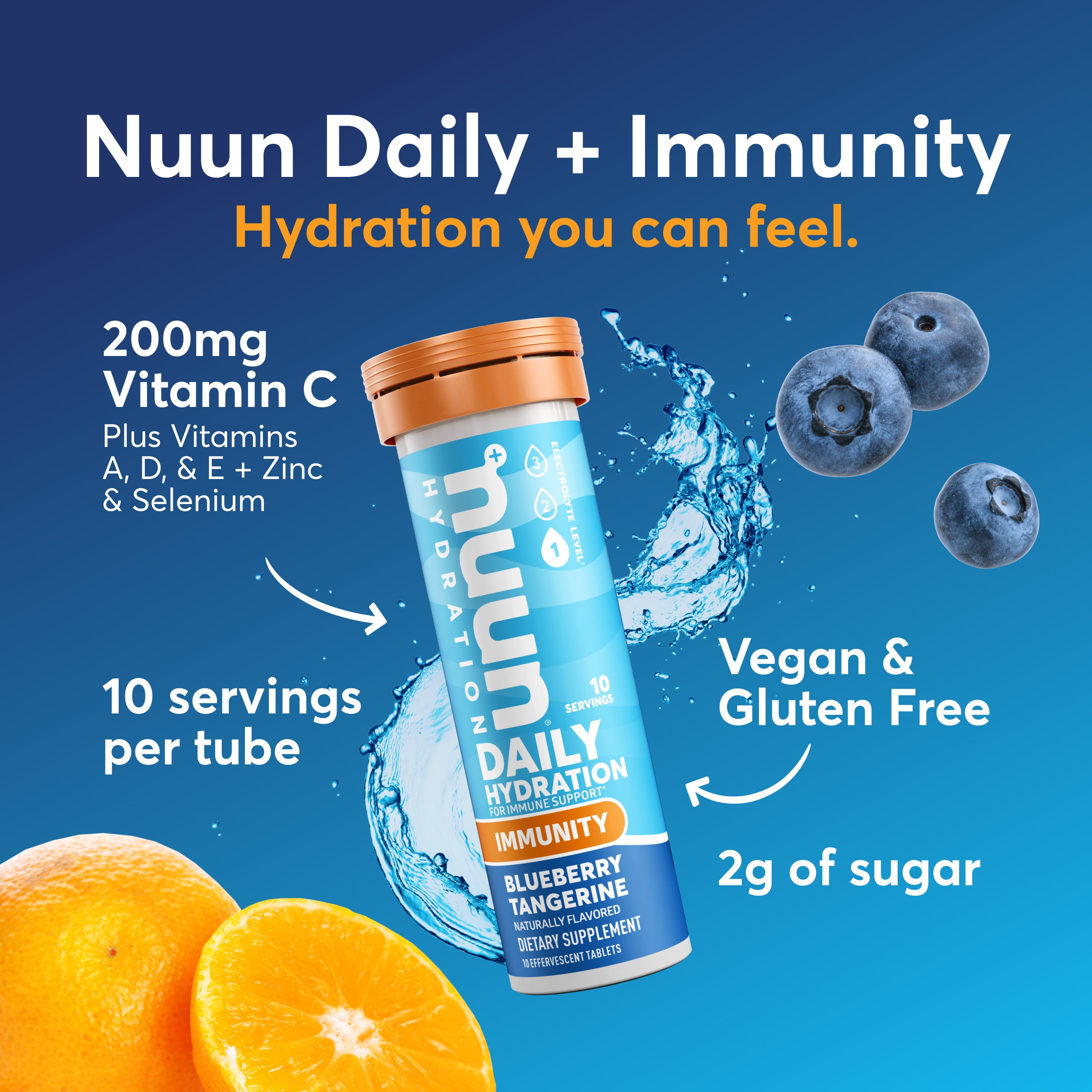 Nuun Hydration Immunity Electrolyte Tablets With Vitamin C, Blueberry Tangerine, 8 - 10 Count Tubes