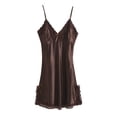 thumbnail image 1 of Vestido de noche de satén sexy para mujeres con encaje, pijama, vestido deslizante, color café - Encaje M, 1 of 7