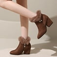 thumbnail image 6 of RUIYANQI Women's Faux Fur Trim Ankle Boots Block Heel Side Zipper Rhinestone Decorated Booties Winter Fashion Footwear Dressy Party Shoes Brown Women Sandal, 6 of 7