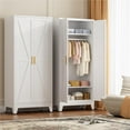 thumbnail image 6 of 71" Tall Metal Wardrobe Closet with Adjustable Shelves and Hanging Rod, 2 Doors Free Standing Armoire Wardrobe Cabinet for Bedroom, Office, Laundry Room, White, 6 of 6