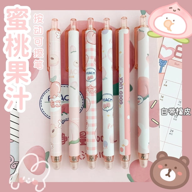 Bolígrafos de Gel borrables para niños, bonitos bolígrafos de escritura Kawaii, papelería japonesa coreana, suministros de Regreso a la escuela, accesorios de oficina, 6 uds.