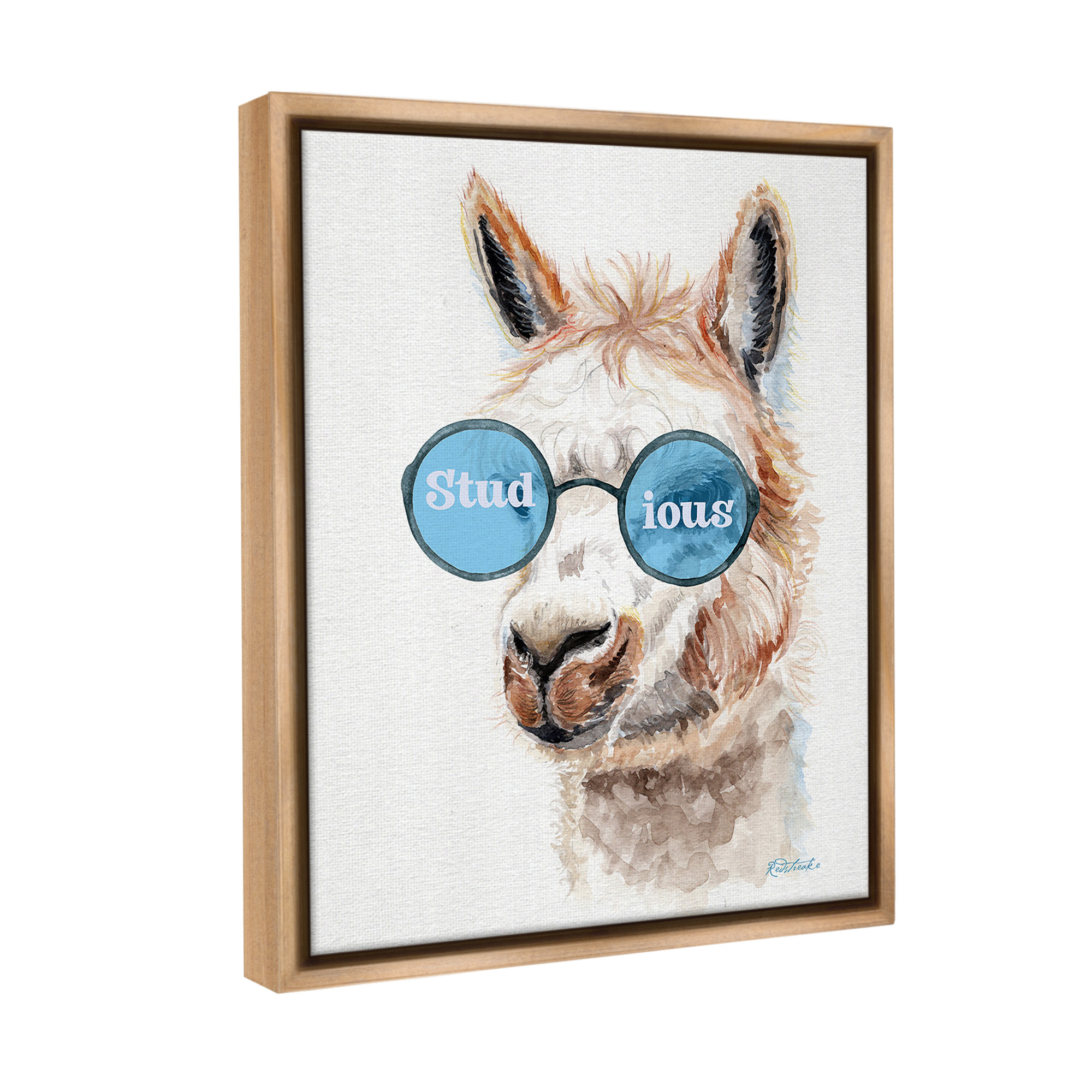 Stupell Industries Stud-ious Funny Llama Animals & Insects Painting Brown Floater Framed Canvas Art Print Wall Art, 17 x 21