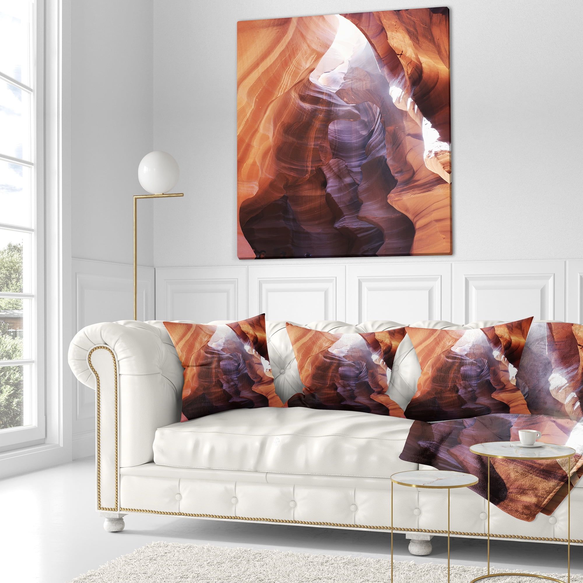 Designart Canyon Antelope with Purple Sunlight - Modern Landscape Printed Throw Pillow - 16x16
