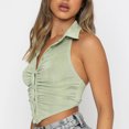 thumbnail image 2 of Camiseta sin mangas con botones para mujer, Top informal elegante de Color puro con cuello vuelto, Top sin mangas con cuello Halter para oficina, 2 of 6