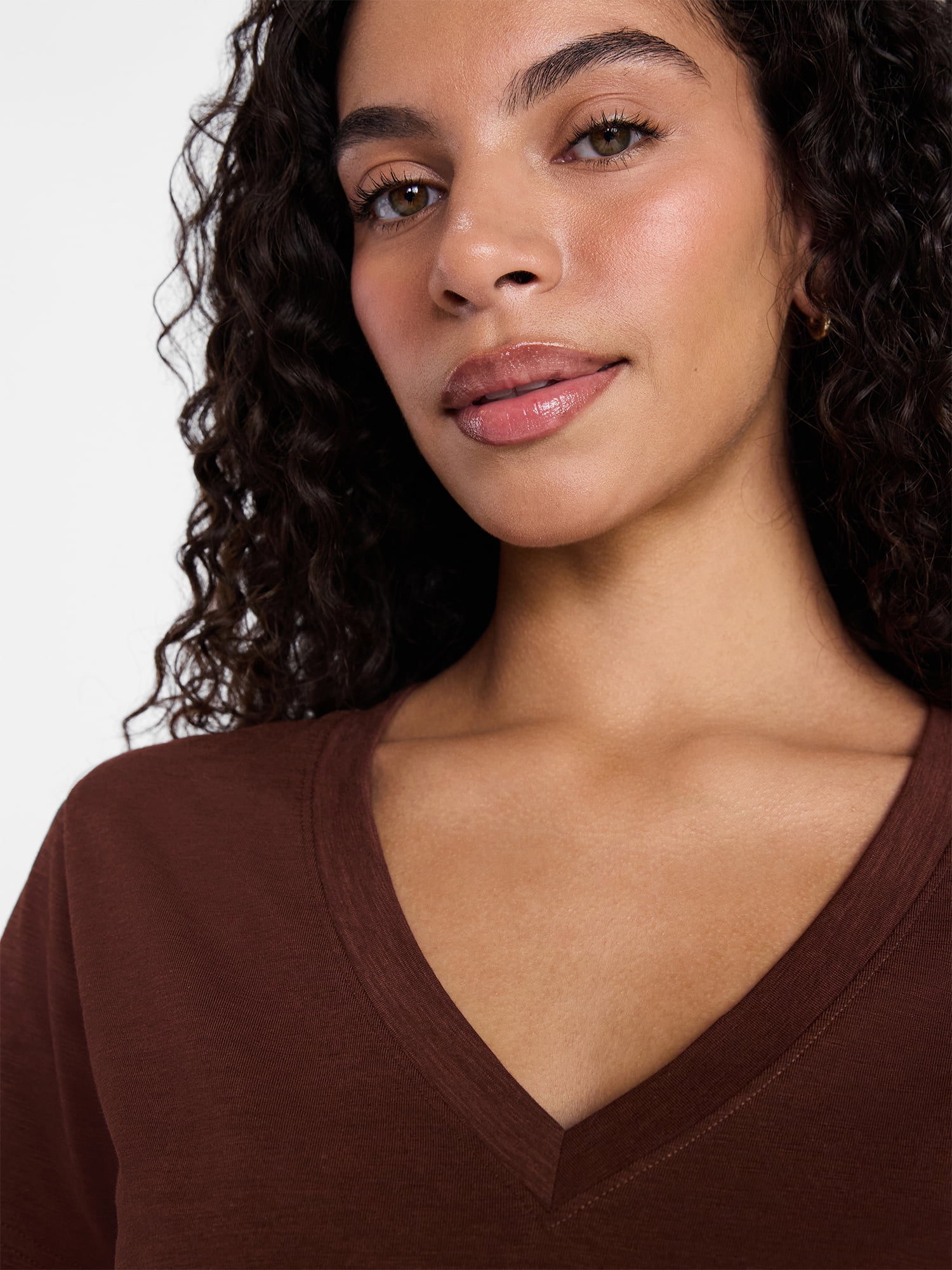 Time and Tru Women's Slub V Neck Tee with Short Sleeves, Sizes XS-XXXL