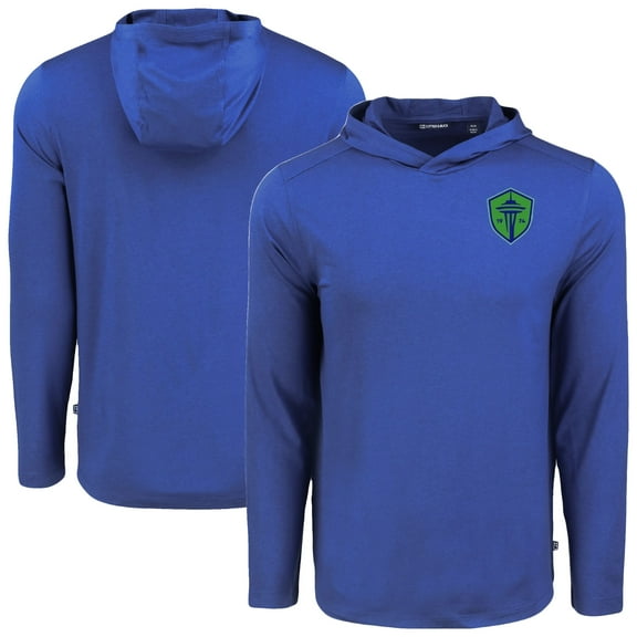 Men's-Cutter & Buck  Blue Seattle Sounders FC Coastline Epic Comfort Eco Long Sleeve Recycled Hooded Shirt