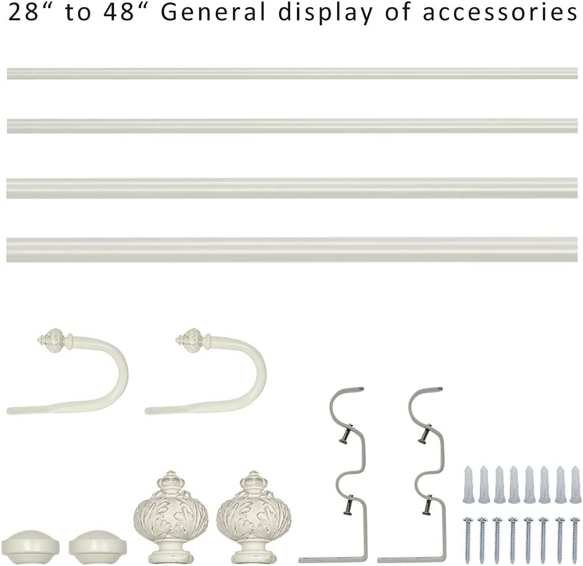 eTeckram 1" Double Curtain Rod with Albert Finials and holdbacks (28''-48'', Weathered white)