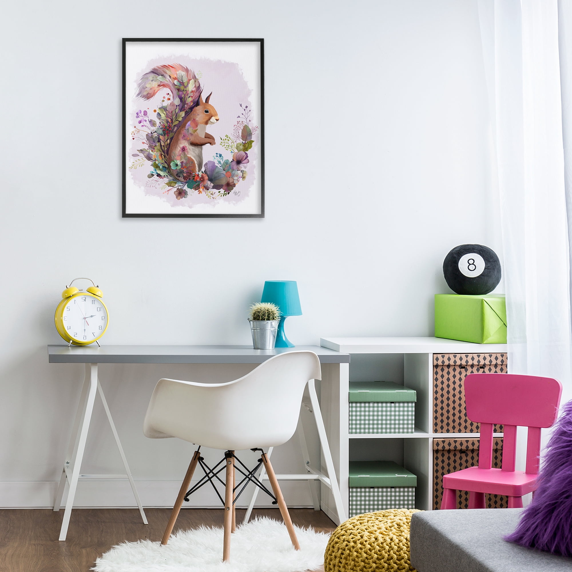 Stupell Industries Squirrel & Floral Garland Animals & Insects Painting Black Framed Art Print Wall Art, 24 x 30