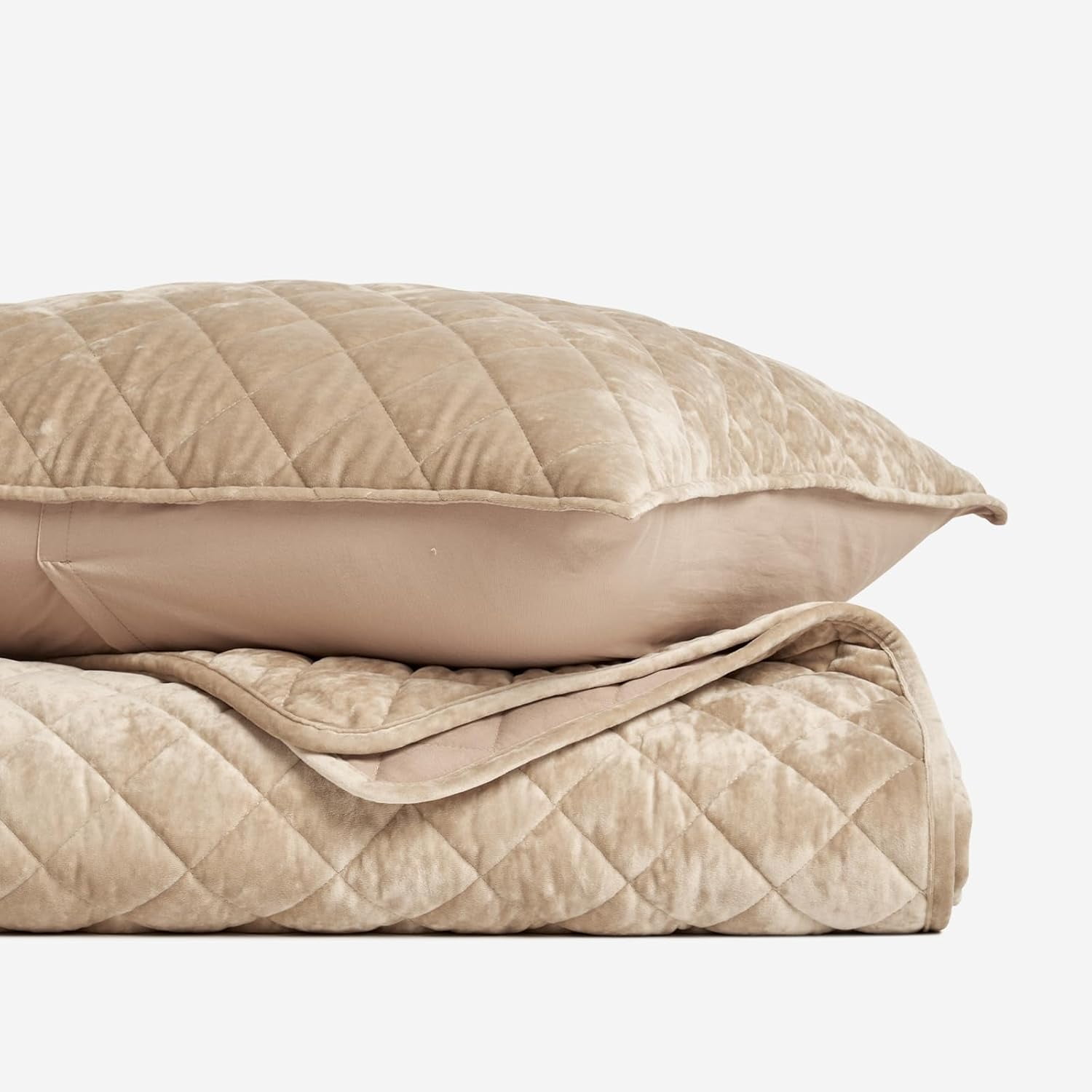 EVERGRACE Luxury Velvet Quilt Set Queen Size, Diamond Quilted Lightweight Velvet Comforter for All Season, Ultra Soft Oversized Bedspread Coverlet Bedding Set with 2 Pillow Shams, Beige Taupe
