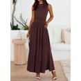 thumbnail image 5 of Coffee Sleeveless Maxi Dress With Crew Neck, High Waist, Ruched Bodice, Flowy Skirt And Side Pockets, 5 of 6