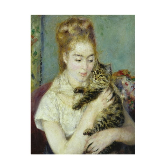 Trademark Fine Art Pierre Renoir Woman With a Cat 1875 Canvas Wall Art - 35x47