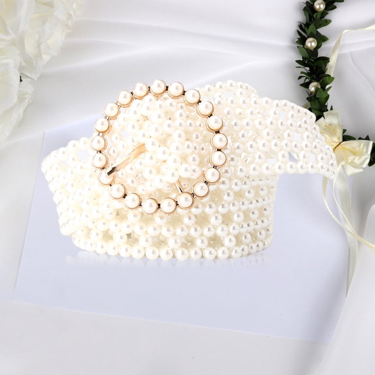 Elegant Women Pearl Belt Waist Belt Elastic Buckle Pearl  display picture 2
