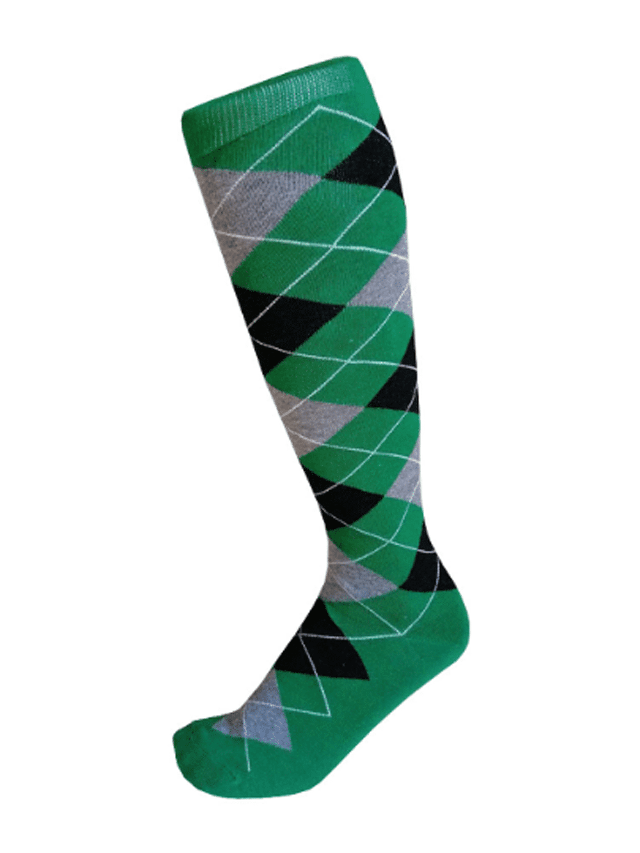 Men's Knee High Argyle/Plaid/Scottish Tartan Golf Socks In Green with Black and Gray Color