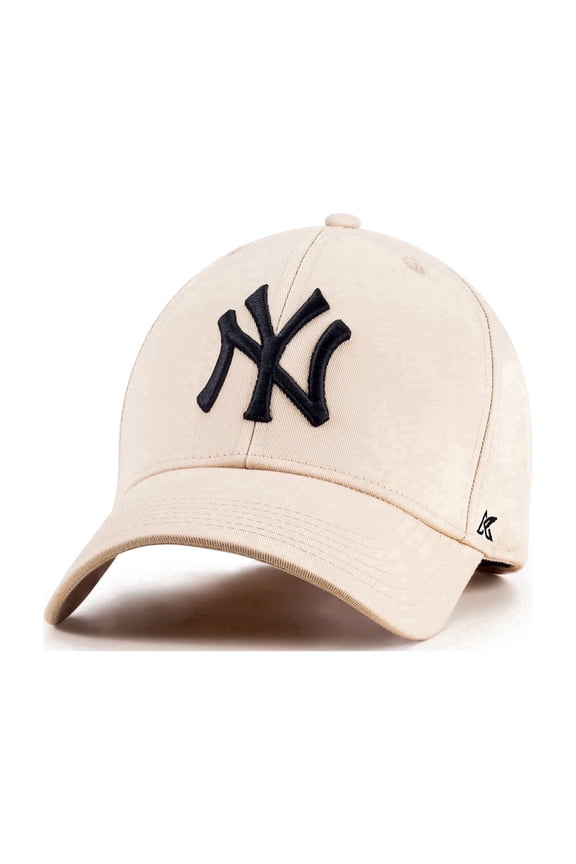 New York Baseball Cap Hat for Men and Women, Adjustable Pure Cotton, Buckle Up, One Size Fitted All, Black & White Embroidery NY| Cream Cap