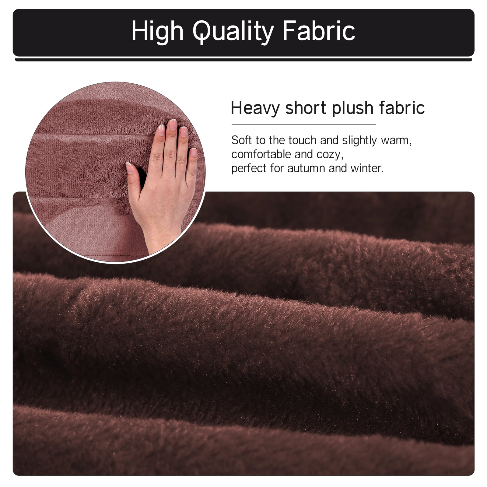 Velvet Sofa Cover 3 Seaters Plush Couch Cover Slipcover All-Inclusive Protector Washable with Non-Slip Straps, Coffee