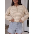 thumbnail image 4 of DOKOTOO Womens Striped Sweater Long Sleeve Knit Pullover Henley Button Down Crewneck Lightweight Casual Fall Tops, 4 of 8