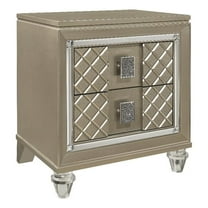 Loy Nightstand- 2 Drawers- Champagne Gold Metallic- Mirror Trim