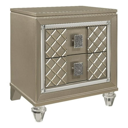Loy Nightstand- 2 Drawers- Champagne Gold Metallic- Mirror Trim