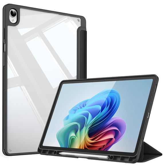 Fintie Clear Case for Samsung Galaxy Tab S12 Plus 12.6 Inch 2026, Transparent Back Shell, Viewing & Typing Angles, Shockproof, S Pen Holder, Auto Wake/Sleep, Black