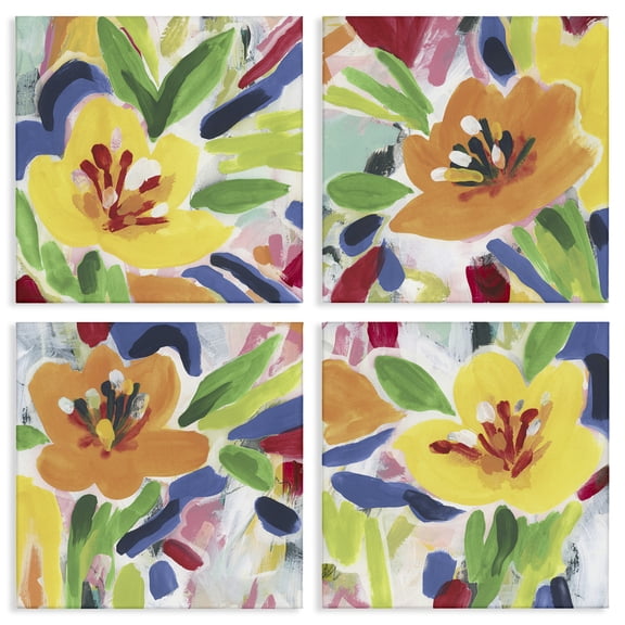 Stupell Industries Fresh Vivid Blossoms Floral Painting Wrapped Canvas Canvas Art Print Wall Art, 17 x 17, Set of 4
