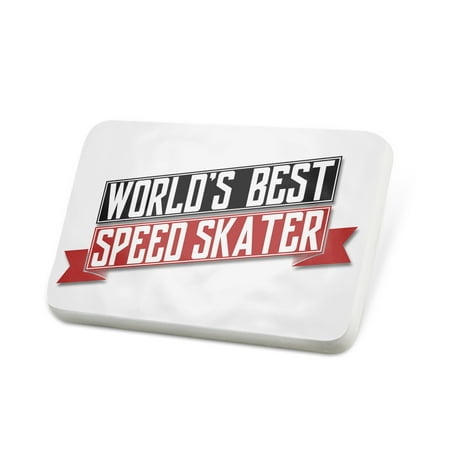 Porcelein Pin Worlds Best Speed Skater Lapel Badge –
