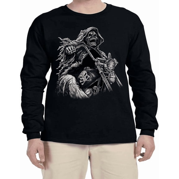Grim Reaper Biker Skull Shirts T-shirt Mens Graphic Tees Long Sleeve Tee Shirt