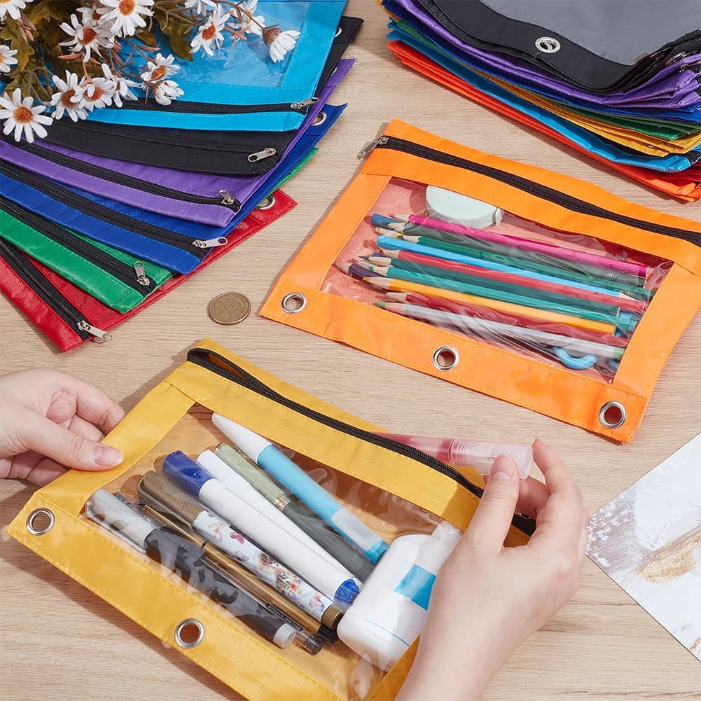 Pencil Pouch for 3 Ring Binder Bulk 24 Pack Mesh Zipper Pencil Case Bags in Assorted Colors - Sturdy and Durable Cloth Pencil Holder