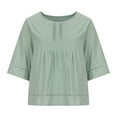 thumbnail image 5 of Patlollav Womens Tops Casual Half Sleeve Solid Loose Shirt Hallow Out Cotton Linen Blouse, 5 of 6