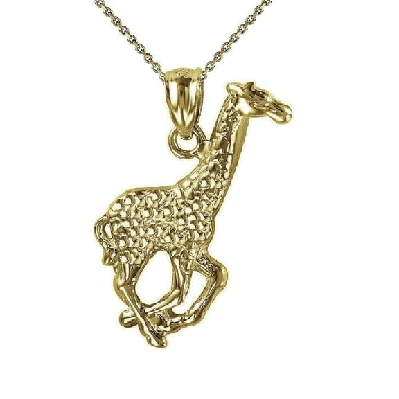 925 Sterling Silver Yellow Gold Plated 1mm Cable Chain Necklace w/ Giraffe Pendant Charm