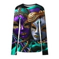 thumbnail image 3 of successthop Mardi Gras Womens Tops Plus Size Long Sleeve Plus Size with Crew Neck Polyester Casual Mask Printed Mardi Gras Celebrations Blouse Tops for Mardi Gras Event Purple M, 3 of 4