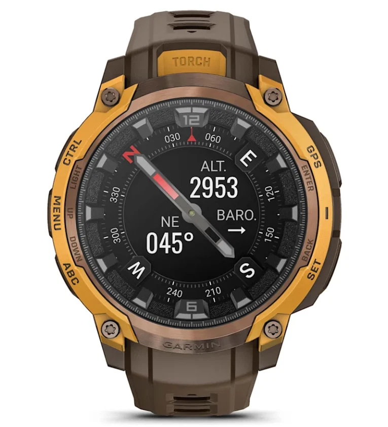 Garmin Instinct Crossover AMOLED Sapphire Rugged Hybrid GPS Smartwatch, Analog Hands, Bronze/Sunburst & Cocoa w/ Wearable4U PowerBank Bundle