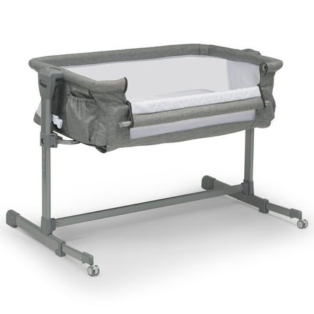 Delta Children Close2Me Bedside Baby Bassinet Sleeper with Breathable Mesh and Adjustable Heights - Extra Wide Lightweight Portable Crib  Grey