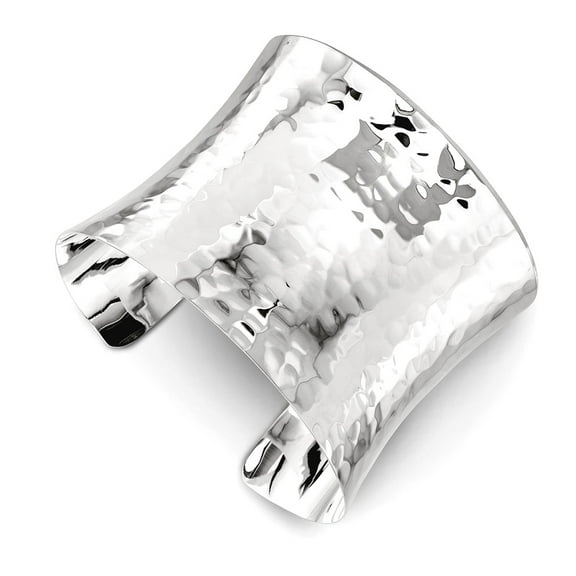 925 Sterling Silver Solid Polished Hammered Bangle Bracelet 49.5mm Wide Cuff Bracelet for Women